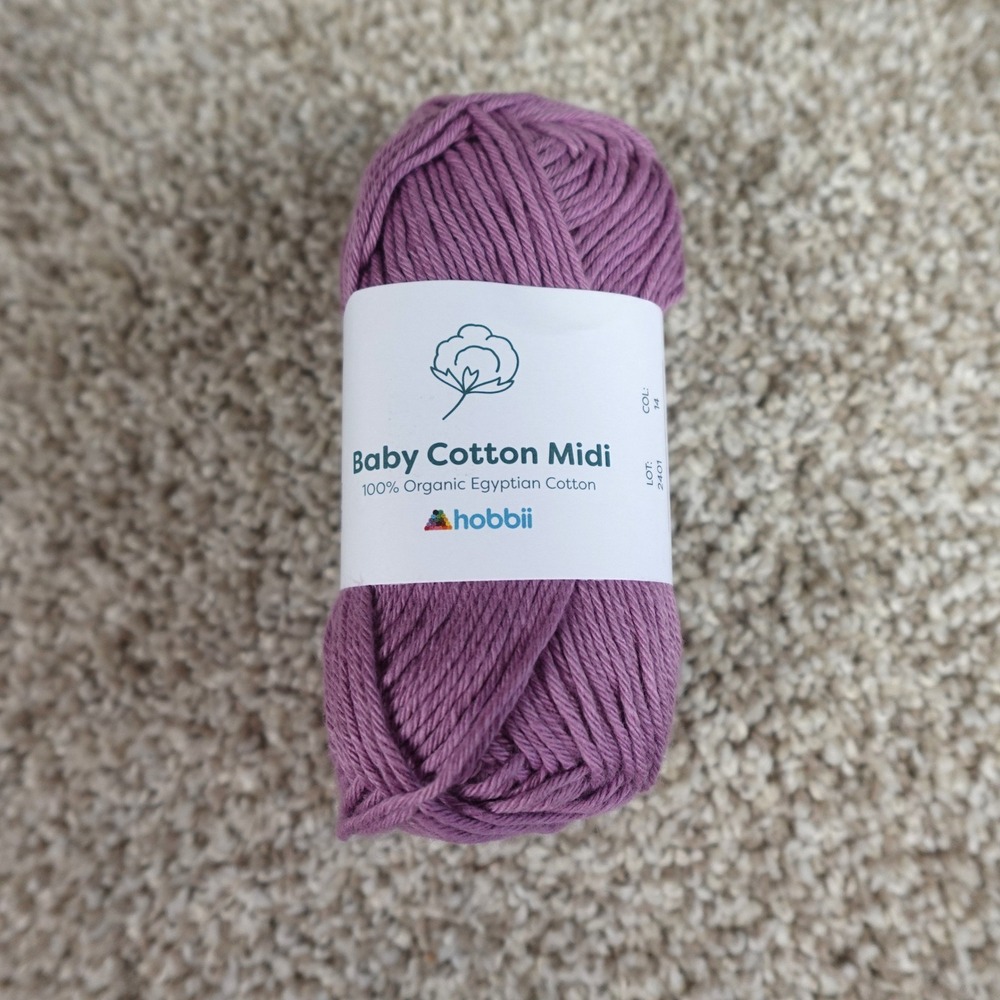 Hobbii Baby Cotton Midi Yarn 100% Organic Egyptian Cotton Purple Color 14 50g